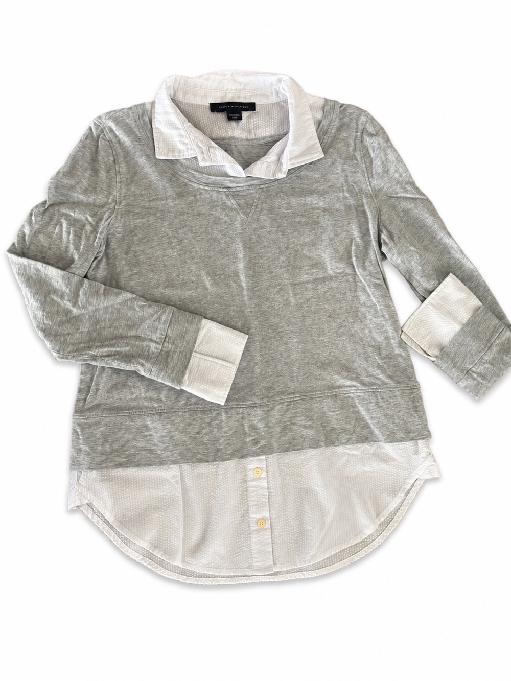 Tommy Hilfiger Gray White Cotton Sweater Vest Blouse Women’s M